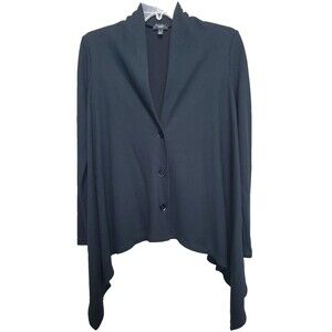 Talbots Petites Black Wool Blend Shark Bite Hem Button-Up Cardigan Sweater Sz SP